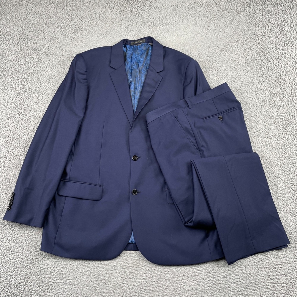 Indochino Suit Mens 44R 38W30L Navy Blue 2-Piece Wool Paisley Lining Two Button